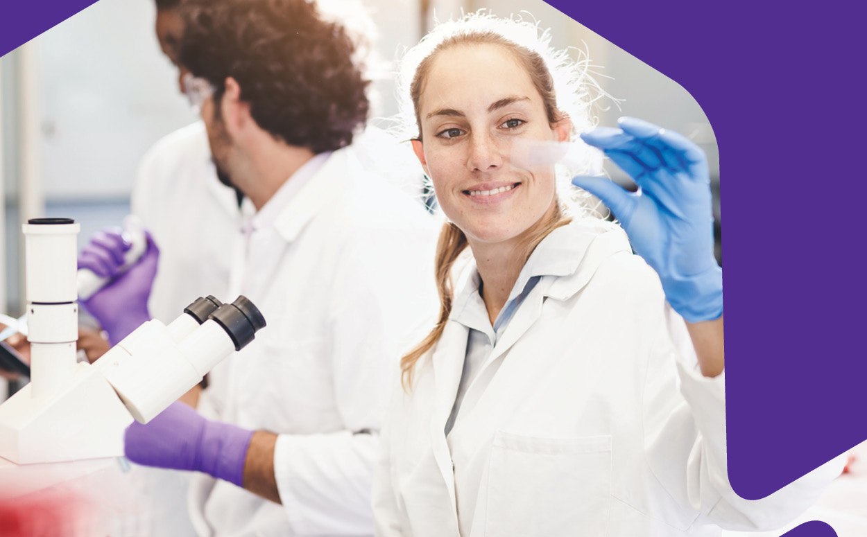 Lab worker looking at a sample.