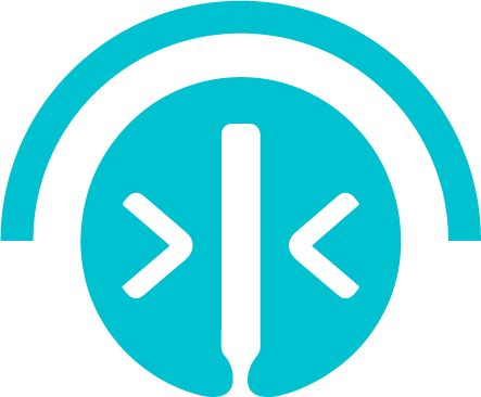 The image appears to be an icon representing a code merge or integration symbol. The icon is predominantly teal and white and has a plain white background. 