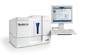 The FLEXMAP 3D® multiplexing system has the instrument with automated probe height adjustment and shows a monitor to the right with curve data.