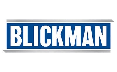 Blue, white and gray logo for Blickman Industries