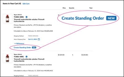 The create standing order button in the checkout process.