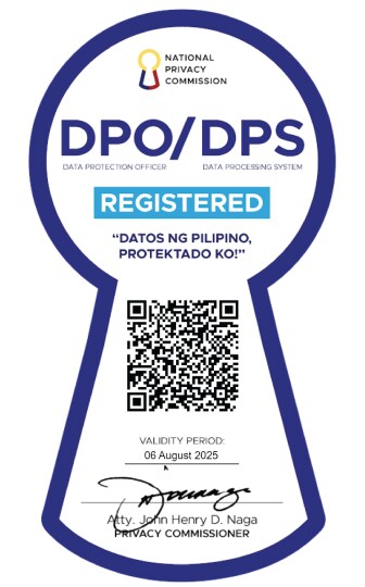 National Privacy Commission Data Protection Officer (DPO)/Data Processing System (DPS) registration seal.