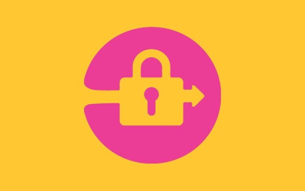 A graphic of a yellow lock with an arrow pointing to the right, set inside a blue circle on a yellow background.