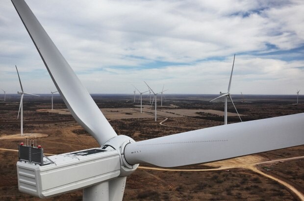 Wind turbines in a field