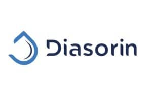 A blue and white logo with a stylized water droplet design next to the word "Diasorin" in blue.