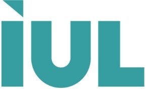 A teal text logo with the letters "IUL" in uppercase, featuring a small triangle cutout in the top left corner of the "I."