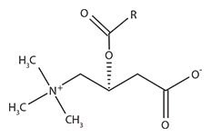 Acyl-L-Carnitine Parent Structure R represents acyl chains of varying length derived from the transported fatty acid.