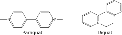 2-D chemical structure (Bond line structure) of Paraquat and Diquat.