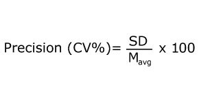 Equation to determine CV percentage, defined as the standard deviation (SD) divided by the mean volume (M average) times 100