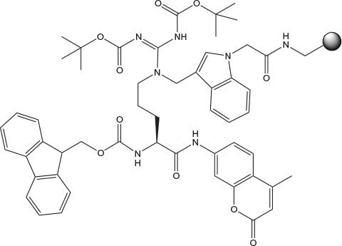 Chemical structure of Fmoc-Asp(Wang resin)-AMC