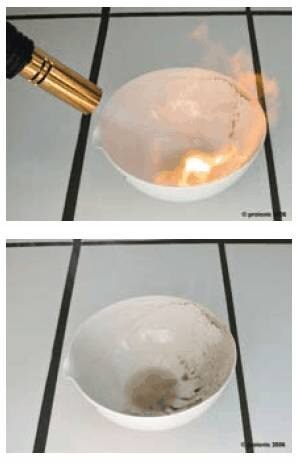 Treatment of tributylmethylphosphonium dibutylphosphate by a gas burner flame for 60 seconds.