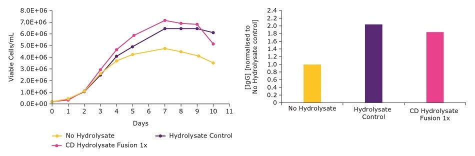 Effect of hydrolysate on viable cell density and titer