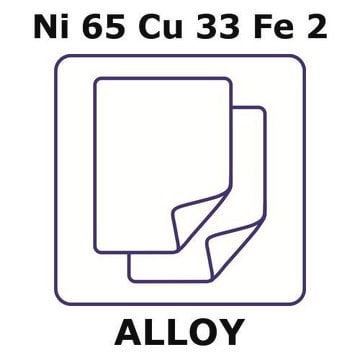 Monel&#174; alloy 400 foil, Ni 65%/Cu 33%/Fe 2, thickness 0.3&#160;mm, size 100 × 100&#160;mm, temper annealed