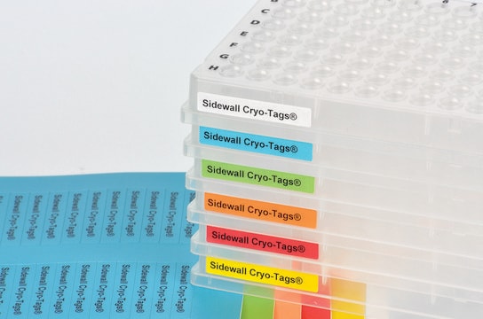 Laser Cryo-Tags&#174; sidewall green, size 1.50&#160;in. × 0.25&#160;in., pkg of 3120&#160;labels 20 sheets of 156 labels