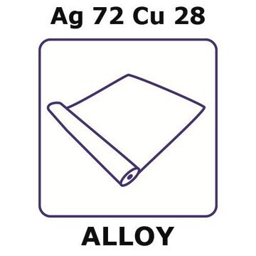 Silver-copper alloy, Ag72Cu28 foil, 1m coil, 0.05mm thickness