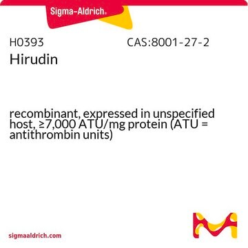 Hirudin recombinant, expressed in unspecified host, &#8805;7,000&#160;ATU/mg protein (ATU = antithrombin units)