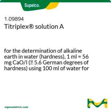 Titriplex&#174; solution A for the determination of alkaline earth in water (hardness), 1 ml = 56 mg CaO/l (&#8793; 5.6 German degrees of hardness) using 100 ml of water for 1000 ml, Titrisol&#174;