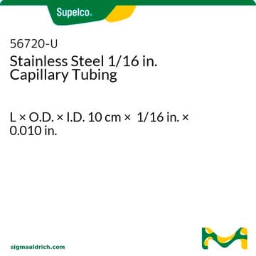 Tubo capilar de acero inoxidable de 1/16 pulgadas L × O.D. × I.D. 10&#160;cm × 1/16&#160;in. × 0.010&#160;in.