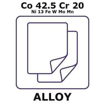 Havar&#174; - high-strength non-magnetic alloy, Co42.5Cr20Ni13FeWMoMn foil, 50 x 50mm, 0.004mm thickness, as rolled, not light tested (nlt)