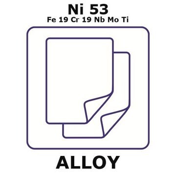 Inconel&#174; alloy 718 - heat resisting alloy, Ni53Fe19Cr19NbMoTi foil, 25 x 25mm, 0.1mm thickness, annealed