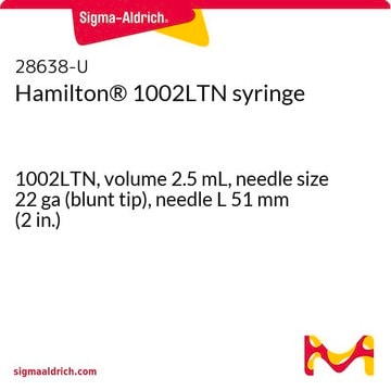 Seringue Hamilton&#174;&nbsp;1002LTN 1002LTN, volume 2.5&#160;mL, needle size 22 ga (blunt tip), needle L 51&#160;mm (2&#160;in.)