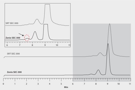 HPLC Analysis of Bovine Serum Albumin (BSA) on Zenix&#174; SEC-300 versus SRT&#174; SEC-300, Effect of Particle Size on Resolution application for HPLC