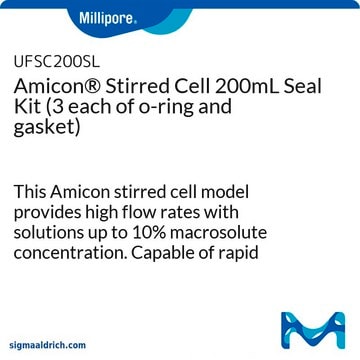 Amicon&#174; Stirred Cell 200mL Seal Kit (3 each of o-ring and gasket) This Amicon stirred cell model provides high flow rates with solutions up to 10% macrosolute concentration. Capable of rapid concentration, or salt removal followed by concentration in the same unit.