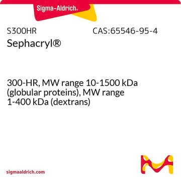 Sephacryl&#174; 300-HR, MW range 10-1500&#160;kDa (globular proteins), MW range 1-400&#160;kDa (dextrans)