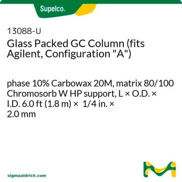 玻璃填充 GC 色谱柱（适用于Agilent，配置“A”） phase 10% Carbowax 20M, matrix 80/100 Chromosorb W HP support, L × O.D. × I.D. 6.0&#160;ft (1.8&#160;m) × 1/4&#160;in. × 2.0&#160;mm