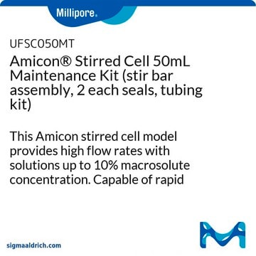 Kit de maintenance pour cellule à agitation Amicon&#174; 50&nbsp;ml, (ensemble de barreaux d'agitation, 2&nbsp;joints d'étanchéité, kit de tubulure) This Amicon stirred cell model provides high flow rates with solutions up to 10% macrosolute concentration. Capable of rapid concentration, or salt removal followed by concentration in the same unit.