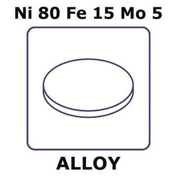 High permeability magnetic alloy, Ni80Fe15Mo5 foil, 6mm disks, 0.012mm thickness