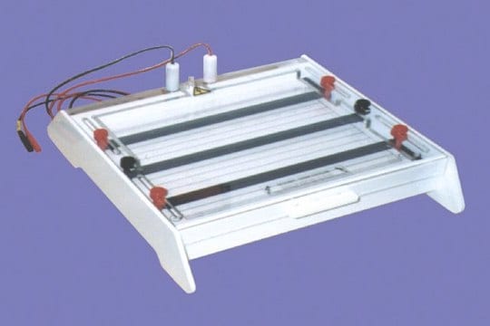 Uniphor electrophoresis units LS-280/85/2, universal horizontal unit with 3 SCE electrodes (1 cathode, 2 anodes)