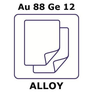 Gold/Germanium eutectic foil, Au 88%/Ge 12%, thickness 0.025&#160;mm, size 50 × 50&#160;mm