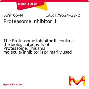 Proteasome Inhibitor III The Proteasome Inhibitor III controls the biological activity of Proteasome. This small molecule/inhibitor is primarily used for Protease Inhibitors applications.