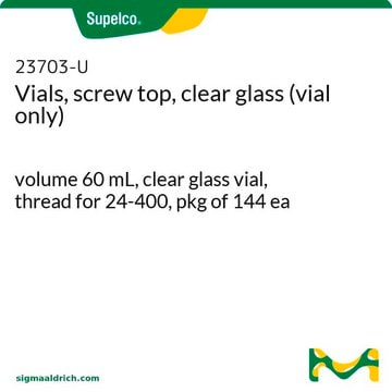 Vials, screw top, clear glass (vial only) volume 60&#160;mL, clear glass vial, thread for 24-400, pkg of 144&#160;ea