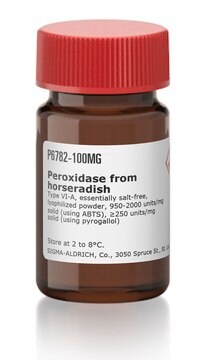 Peroxydase from horseradish Type VI-A, essentially salt-free, lyophilized powder, &#8805;250&#160;units/mg solid (using pyrogallol), 950-2000&#160;units/mg solid (using ABTS)