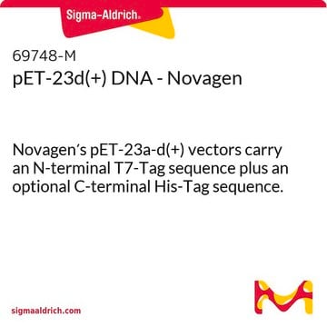 pET-23d(+) DNA - Novagen Novagen&#8242;s pET-23a-d(+) vectors carry an N-terminal T7-Tag sequence plus an optional C-terminal His-Tag sequence.