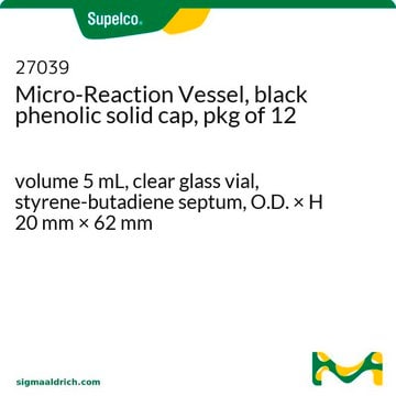 Micro-Reaction Vessel, black phenolic solid cap, pkg of 12 volume 5&#160;mL, clear glass vial, styrene-butadiene septum, O.D. × H 20&#160;mm × 62&#160;mm