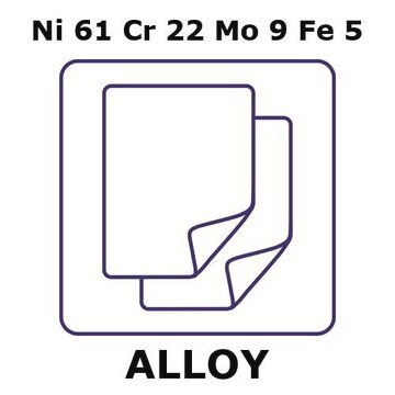 Inconel&#174; 625 - corrosion resistant alloy, Ni61Cr22Mo9Fe5 foil, 150 x 150mm, 0.2mm thickness, annealed