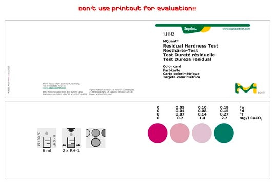 Resthärtetest colorimetric, water hardness 0.04-0.15&#160;°d, water hardness 0.05-0.19&#160;°e, 0.7-2.7&#160;mg/L (CaCO3), for use with MQUANT&#174;