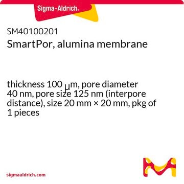 SmartPor, alumina membrane thickness 100&#160;&#956;m, pore diameter 40&#160;nm, pore size 125&#160;nm (interpore distance), size 20&#160;mm × 20&#160;mm, pkg of 1&#160;pieces