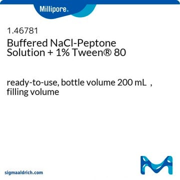 Buffered NaCl-Peptone Solution + 1% Tween&#174; 80 bottle capacity 250&#160;mL, bottle filling volume 200&#160;mL, closure type, Red screw cap with septum and protector, pack of 6&#160;bottles