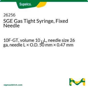 Seringue&nbsp;SGE étanche aux gaz, aiguille fixe 10F-GT, volume 10&#160;&#956;L, needle size 26 ga, needle L × O.D. 50&#160;mm × 0.47&#160;mm