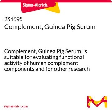 Ergänzung, Meerschweinchenserum Complement, Guinea Pig Serum, is suitable for evaluating functional activity of human complement components and for other research requiring a high level of hemolytic activity.