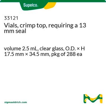 Vials, crimp top, requiring a 13 mm seal volume 2.5&#160;mL, clear glass, O.D. × H 17.5&#160;mm × 34.5&#160;mm, pkg of 288&#160;ea