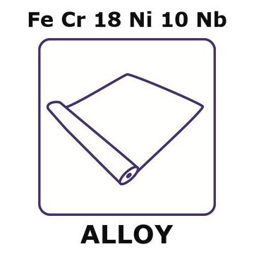 Stainless Steel - AISI 347 alloy, FeCr18Ni10Nb foil, 1m coil, 0.1mm thickness, annealed