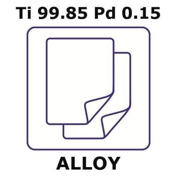 Titanium-palladium alloy, Ti99.85Pd0.15 foil, 100 x 100mm, 0.45mm thickness