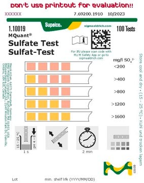 Sulfate Test colorimetric, 200-1600&#160;mg/L (SO42-), MQuant&#174;, for use with MQuant&#174; StripScan App