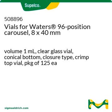 用于 Waters 96 孔转盘的 8×40mm 样品瓶 volume 1&#160;mL, clear glass vial, conical bottom, closure type, crimp top vial, pkg of 125&#160;ea