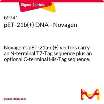 pET-21b(+) DNA - Novagen Novagen&#8242;s pET-21a-d(+) vectors carry an N-terminal T7-Tag sequence plus an optional C-terminal His-Tag sequence.